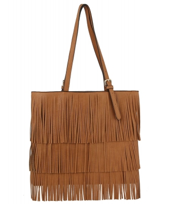 Western Fringe Shopper Flat Tote JY0390 TAN